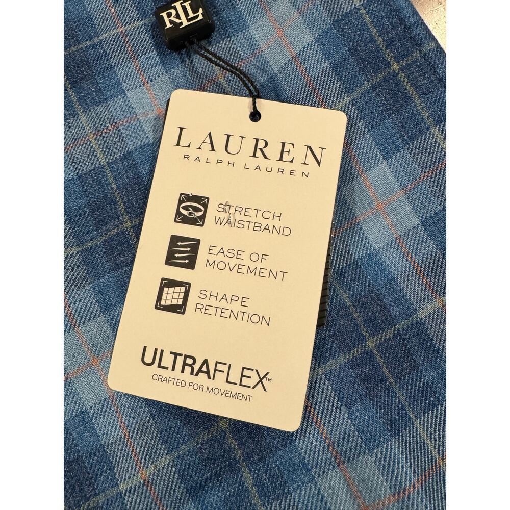 NWT Lauren Ralph Lauren LRL Pants Men 35 x 30 ultra flex Blue Plaid Linen Blend - Picture 3 of 6